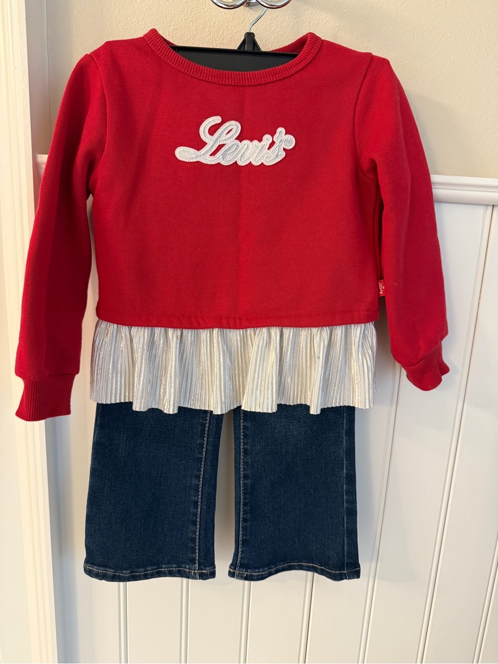 Levi's Red Girls Sweatshirt with Silver Ruffle Hem Detail